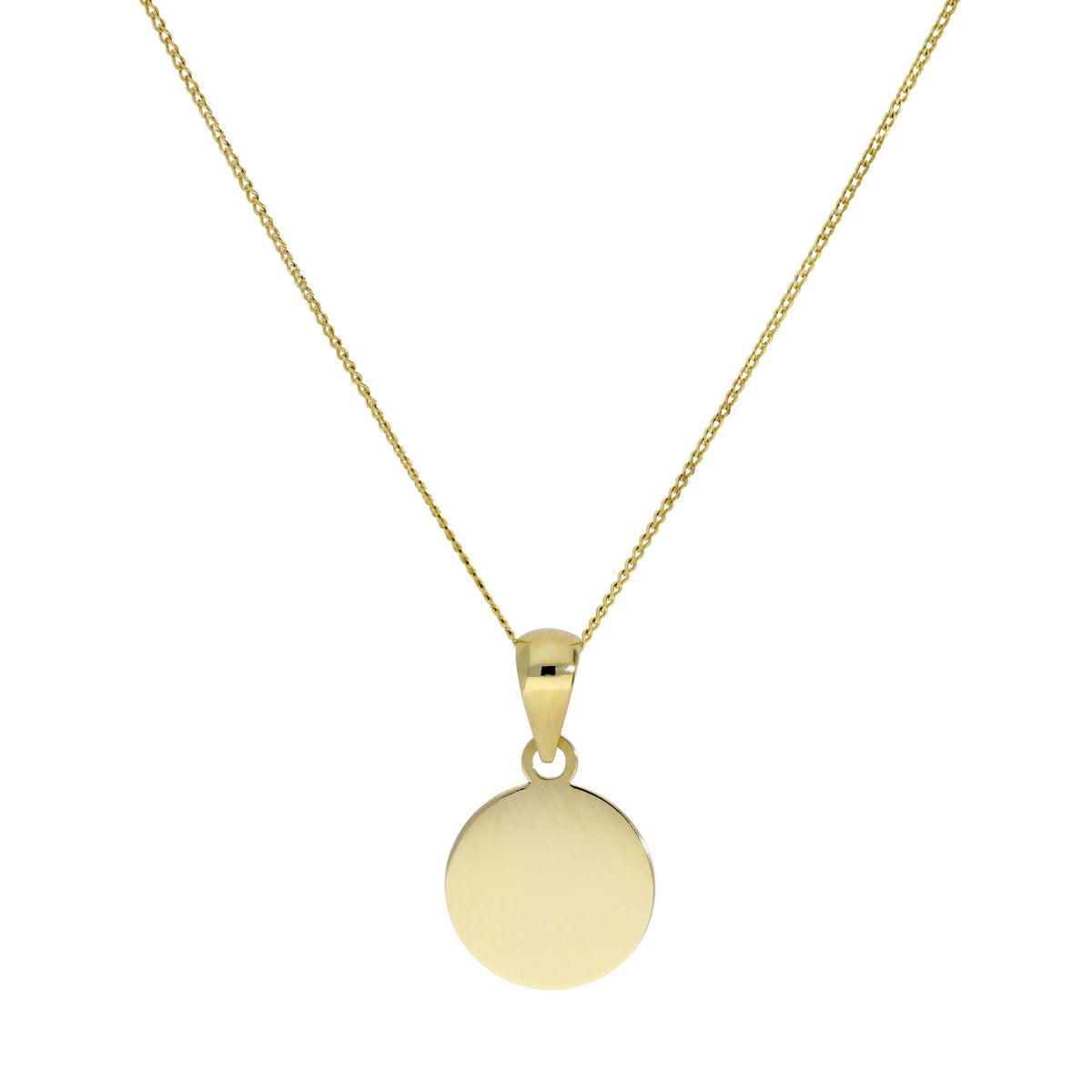 Collier pendentif rond gravable en or 9 carats, chaîne de 40 à 50 cm