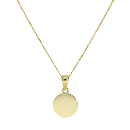 Collier pendentif rond gravable en or 9 carats, chaîne de 16 à 20 pouces