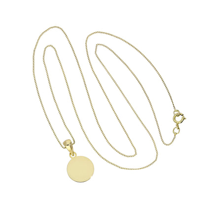 Collier pendentif rond gravable en or 9 carats, chaîne de 16 à 20 pouces