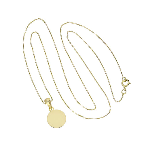 Collier pendentif rond gravable en or 9 carats, chaîne de 40 à 50 cm
