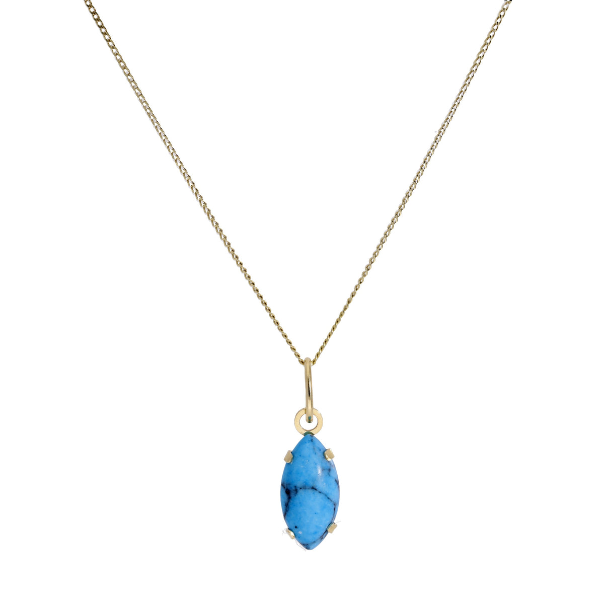 Collier pendentif ovale en or 9 carats et turquoise de 40 à 50 cm
