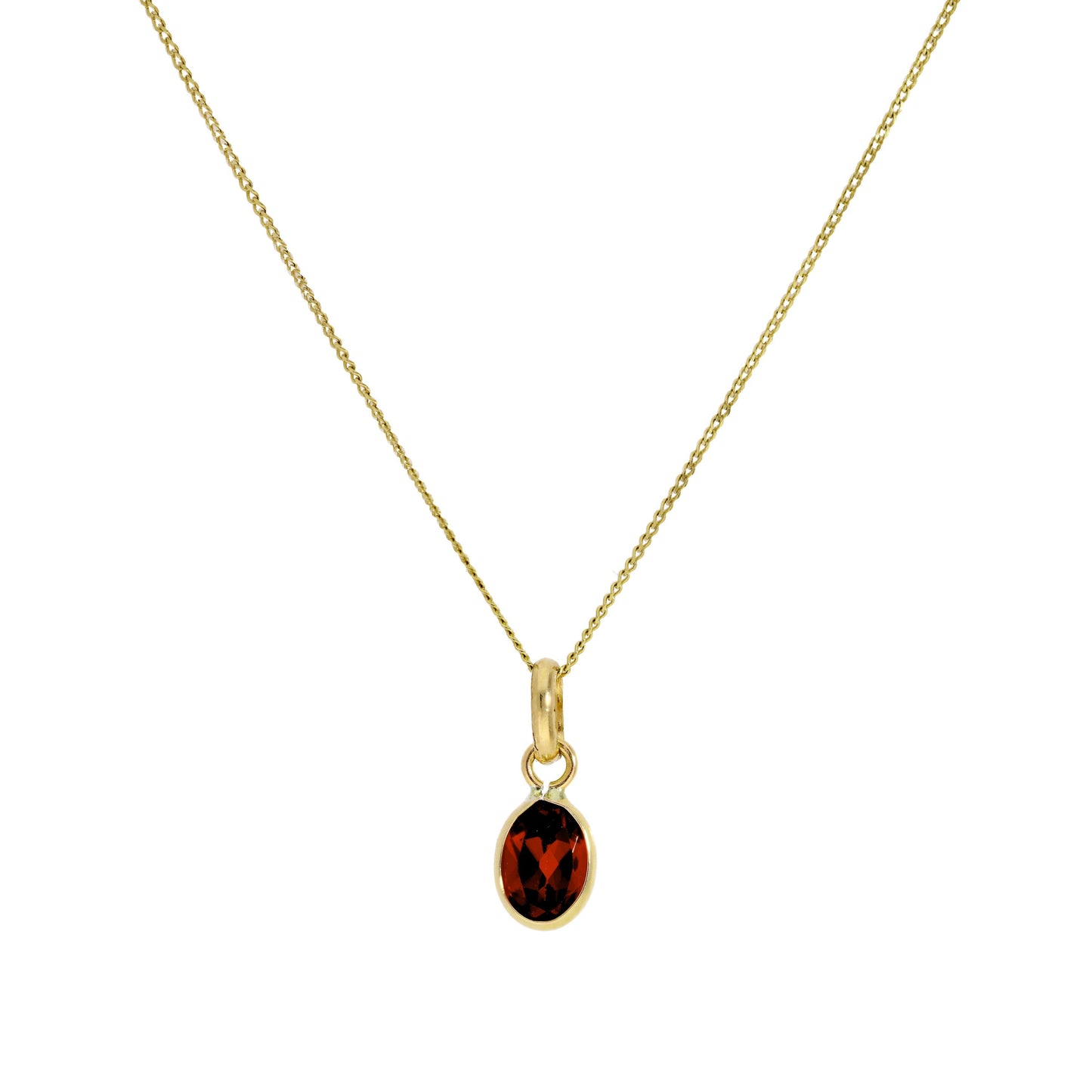 Collier pendentif ovale en or 9 carats et cristal CZ grenat de 40 à 50 cm