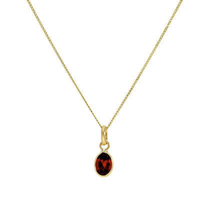 Collier pendentif ovale en or 9 carats et cristal CZ grenat de 40 à 50 cm