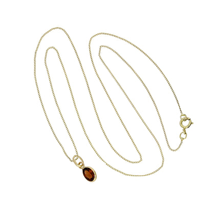 Collier pendentif ovale en or 9 carats et cristal CZ grenat de 40 à 50 cm