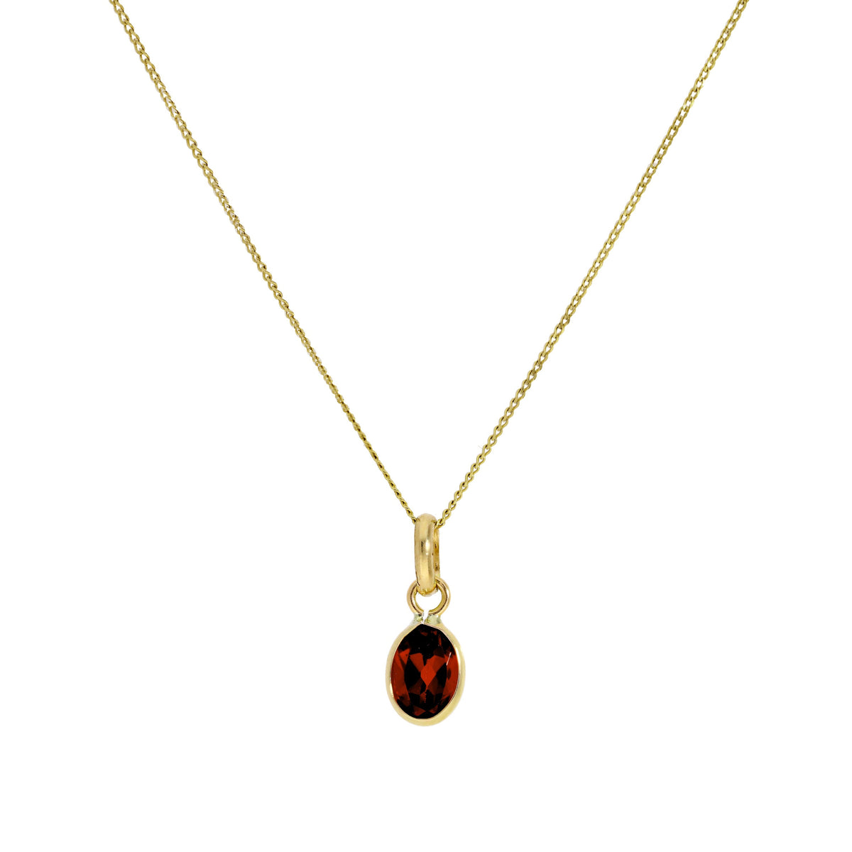 Collier pendentif ovale en or 9 carats et cristal CZ grenat de 40 à 50 cm