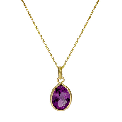 Collier pendentif ovale en or 9 carats et cristal CZ améthyste de 40 à 50 cm