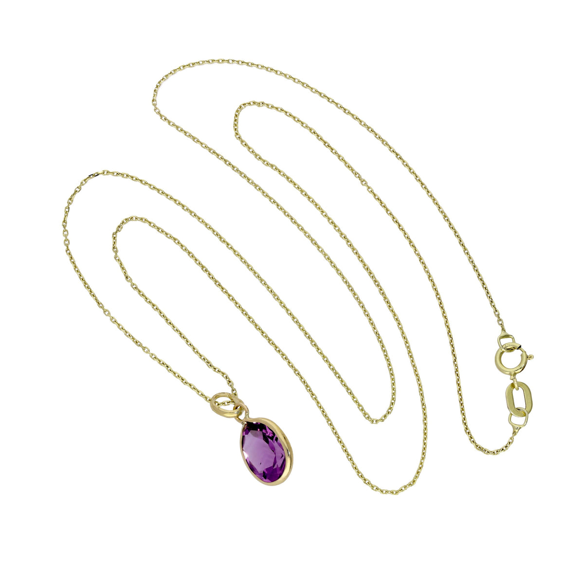 Collier pendentif ovale en or 9 carats et cristal CZ améthyste de 40 à 50 cm
