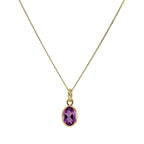 Collier pendentif ovale en or 9 carats et cristal CZ améthyste 40 à 50 cm
