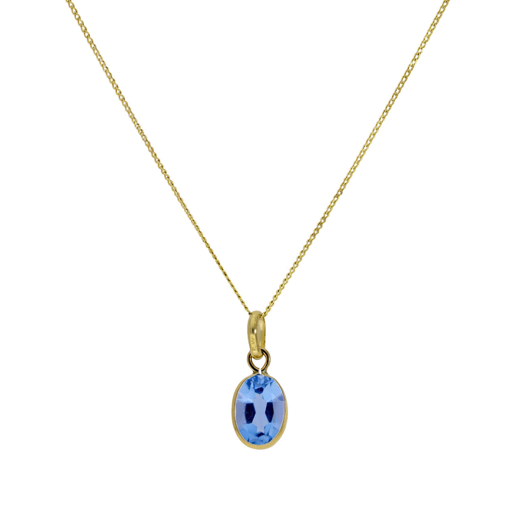 Collier pendentif ovale en or 9 carats et cristal CZ aigue-marine de 40 à 50 cm