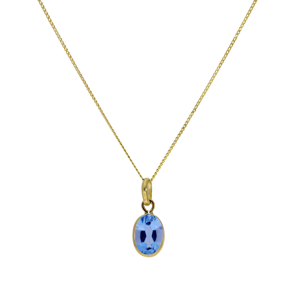 Collier pendentif ovale en or 9 carats et cristal CZ aigue-marine de 40 à 50 cm