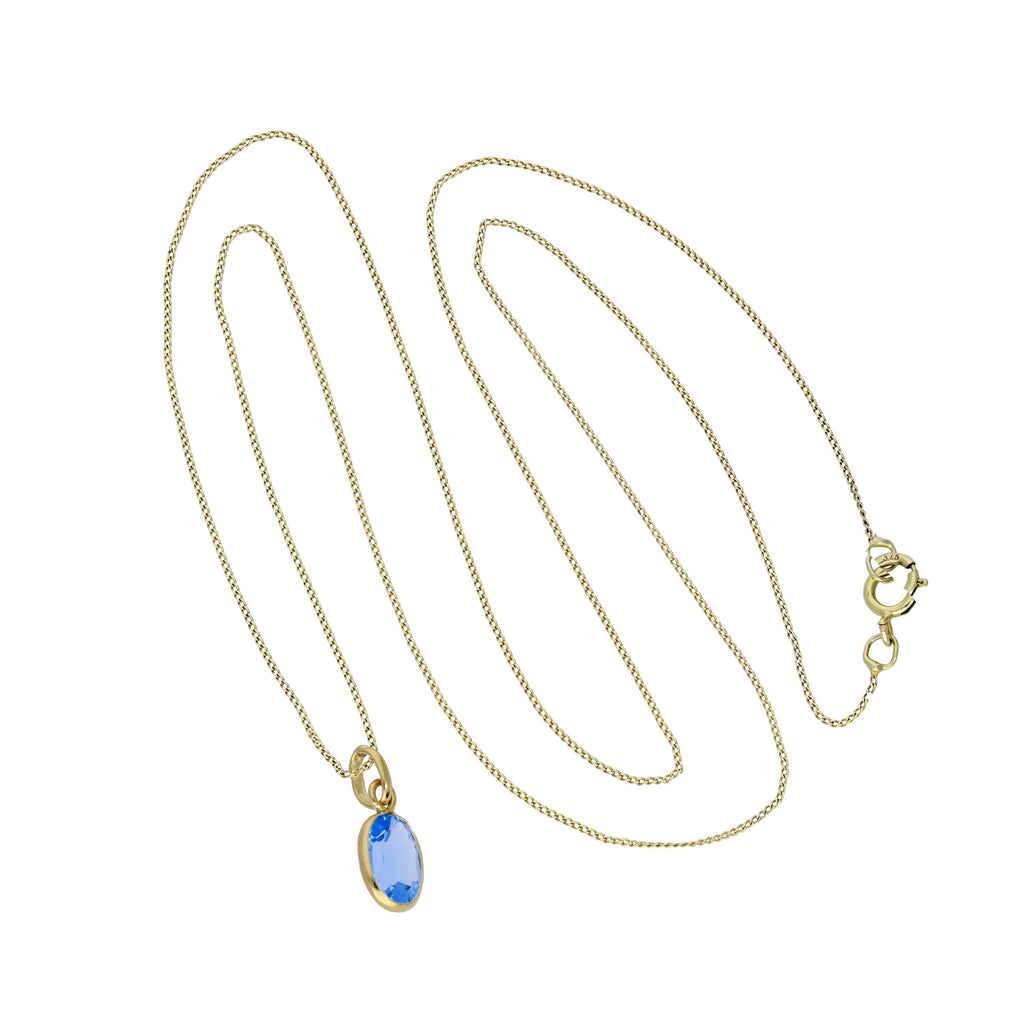 Collier pendentif ovale en or 9 carats et cristal CZ aigue-marine de 40 à 50 cm