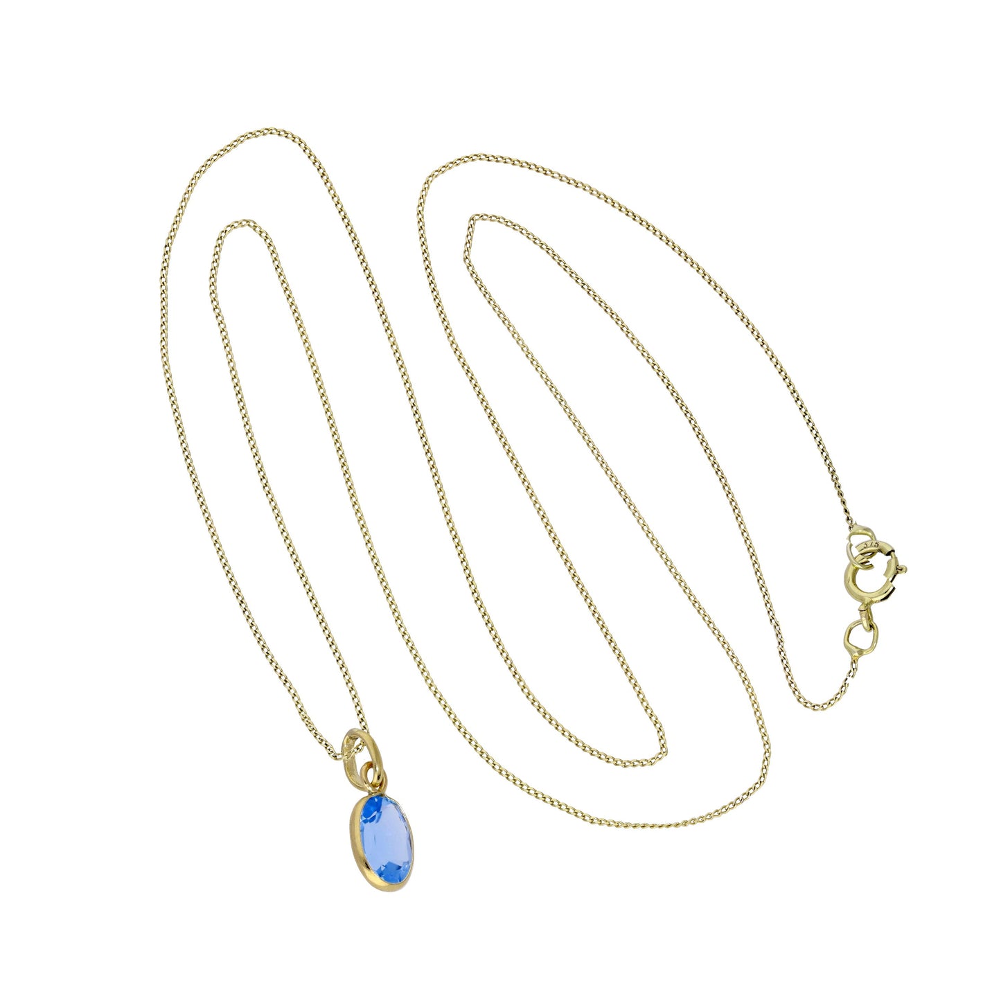 Collier pendentif ovale en or 9 carats et cristal CZ aigue-marine de 40 à 50 cm