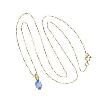 Collier pendentif ovale en or 9 carats et cristal CZ aigue-marine de 40 à 50 cm
