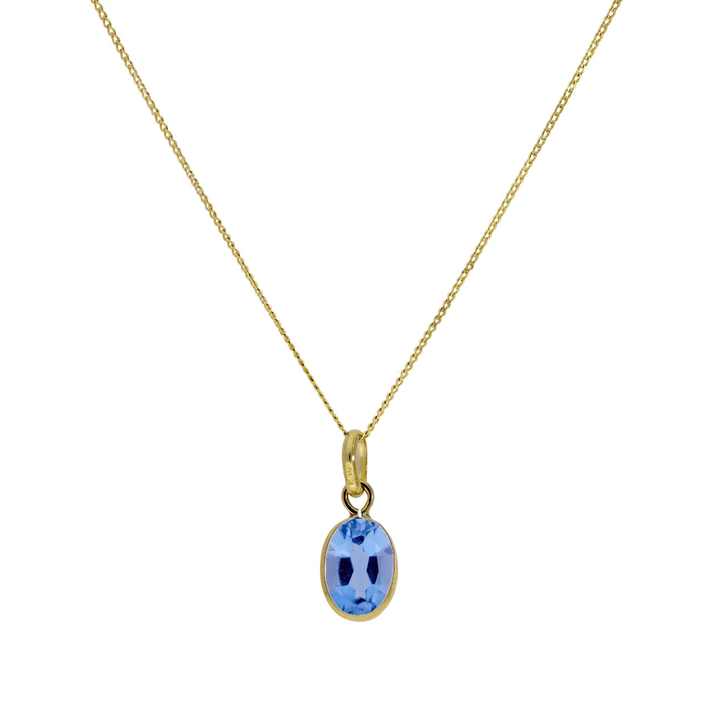 Collier pendentif ovale en or 9 carats et cristal CZ aigue-marine de 40 à 50 cm