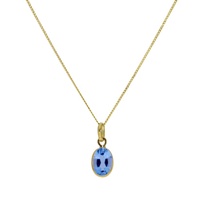 Collier pendentif ovale en or 9 carats et cristal CZ aigue-marine de 40 à 50 cm