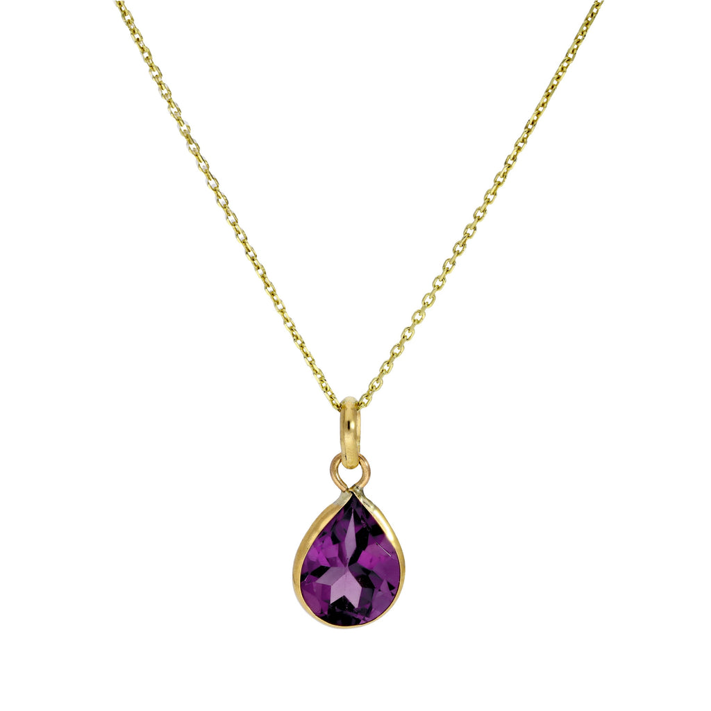 Collier avec pendentif en forme de larme en or 9 carats et améthyste CZ, 40 à 50 cm