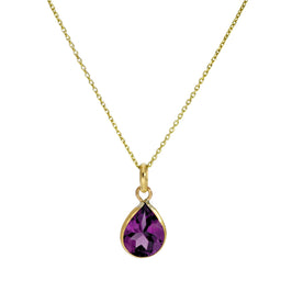 Collier avec pendentif en forme de larme en or 9 carats et améthyste CZ, 40 à 50 cm
