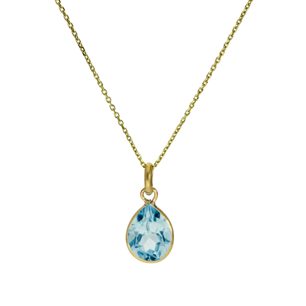 Collier avec pendentif en forme de larme en or 9 carats et cristal CZ aigue-marine, 40 à 50 cm