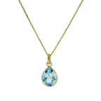 Collier avec pendentif en forme de larme en or 9 carats et cristal CZ aigue-marine, 40 à 50 cm