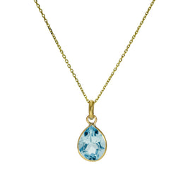 Collier avec pendentif en forme de larme en or 9 carats et cristal CZ aigue-marine, 40 à 50 cm