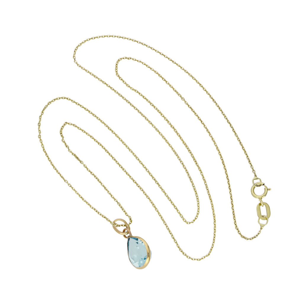 Collier avec pendentif en forme de larme en or 9 carats et cristal CZ aigue-marine, 40 à 50 cm