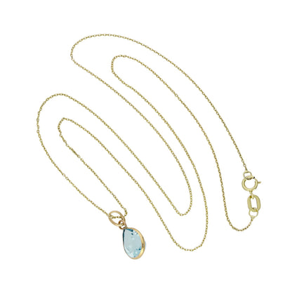 Collier avec pendentif en forme de larme en or 9 carats et cristal CZ aigue-marine, 40 à 50 cm