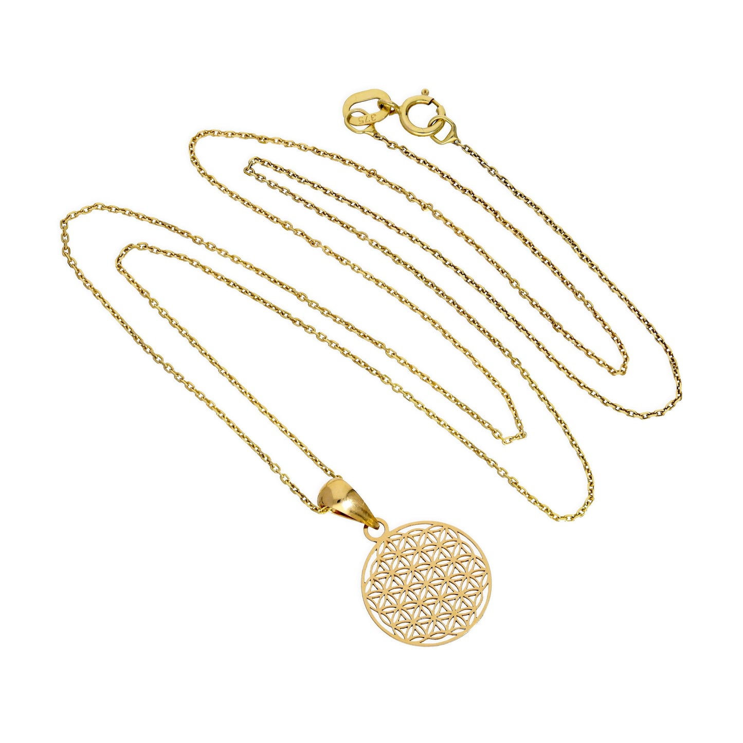 Collier avec pendentif étoile fleur de vie en or 9 carats, 40 à 50 cm