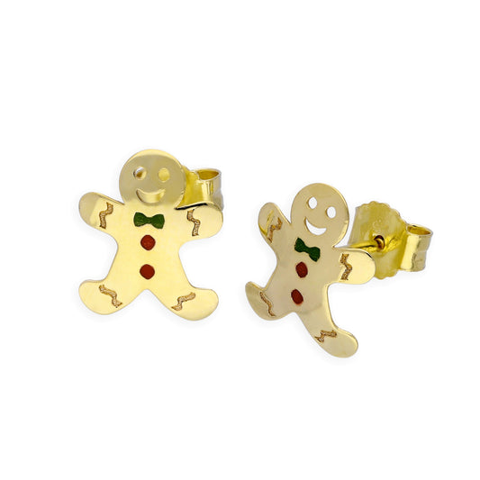 Boucles d'oreilles à tige en or 9 carats en forme de bonhomme en pain d'épices