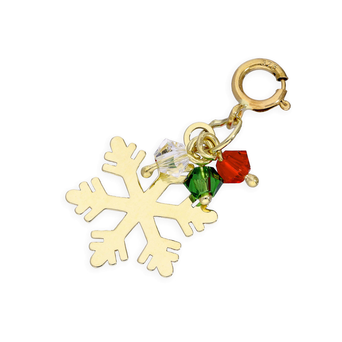 Breloque à clip en or 9 carats avec flocon de neige et perles colorées