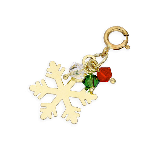 Breloque à clip en or 9 carats avec flocon de neige et perles colorées