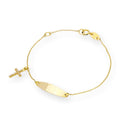 Bracelet enfant en or 9 carats et cristal CZ avec plaque d'identification et croix