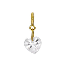 Breloque à clip en forme de cœur en or 9 carats et cristal CZ transparent