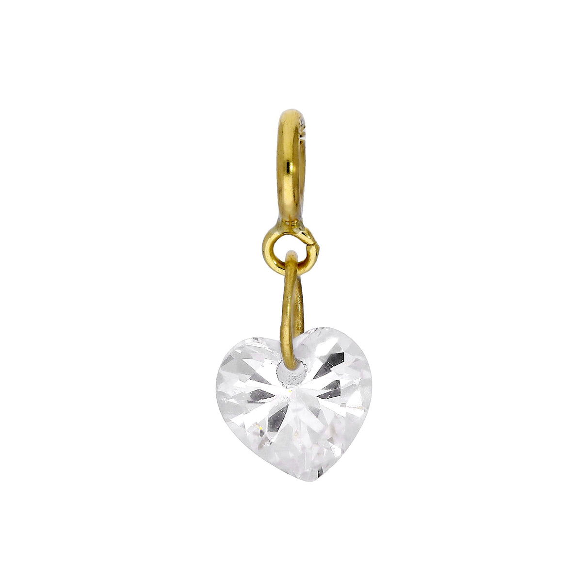 Breloque à clip en forme de cœur en or 9 carats et cristal CZ transparent
