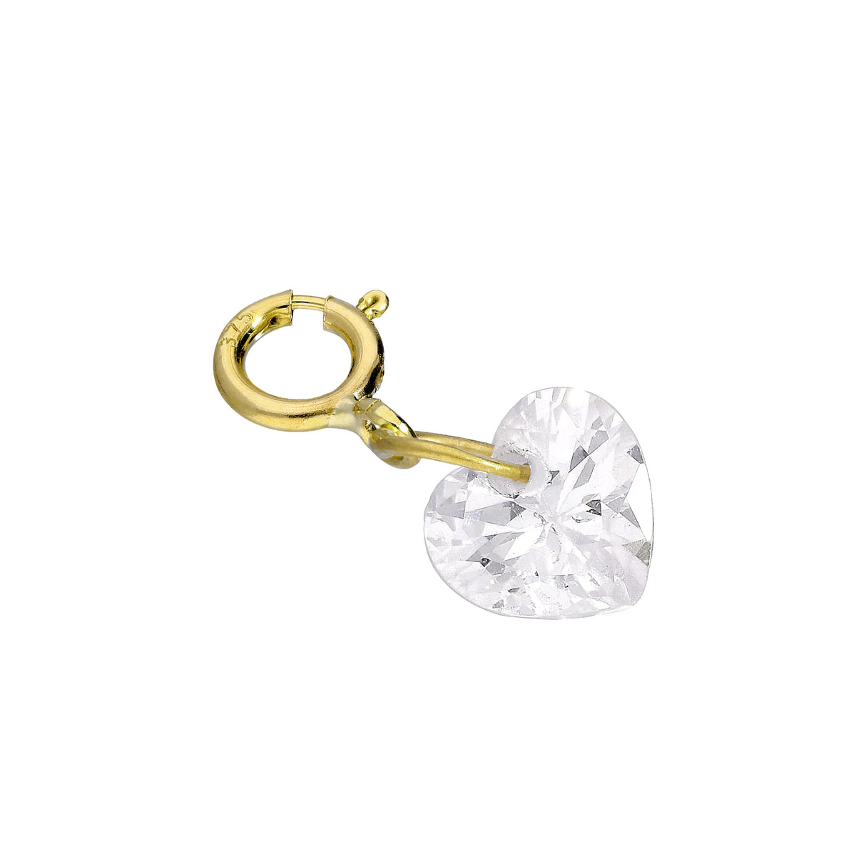 Breloque à clip en forme de cœur en or 9 carats et cristal CZ transparent