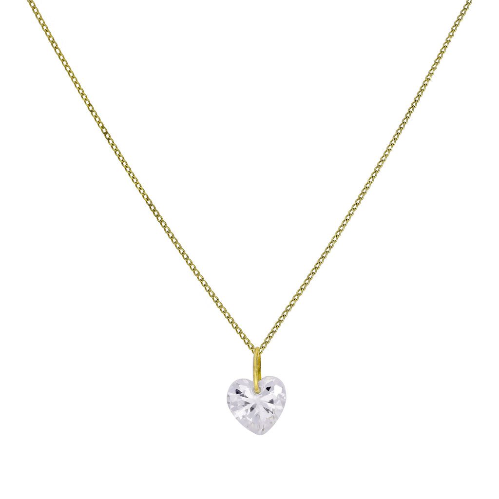 Collier pendentif cœur en or 9 carats et cristal CZ transparent, 40 à 50 cm