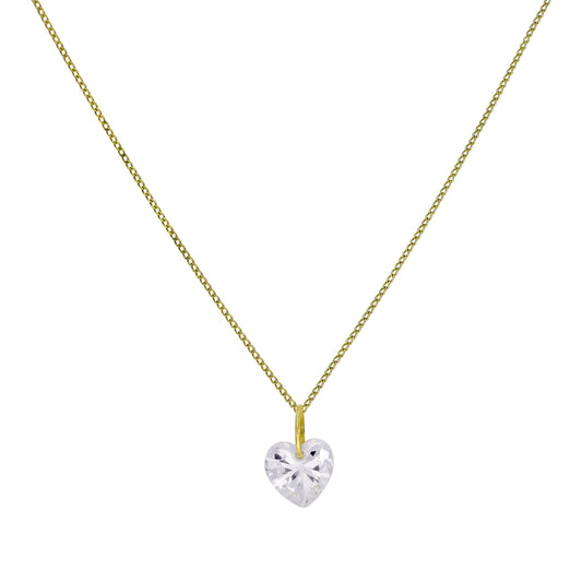 Collier pendentif cœur en or 9 carats et cristal CZ transparent, 40 à 50 cm