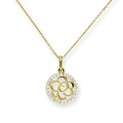 Collier avec pendentif en forme de fleur ouverte en or 9 carats et cristal CZ, 40 à 50 cm