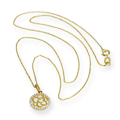 Collier avec pendentif en forme de fleur ouverte en or 9 carats et cristal CZ, 40 à 50 cm