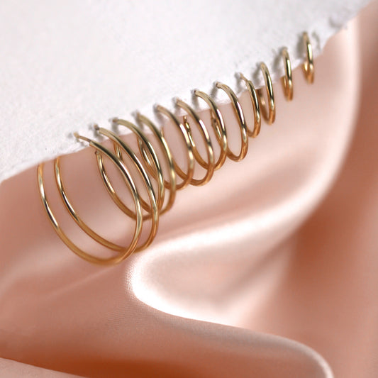 Boucles d'oreilles créoles en or 9 carats de 1 mm, 8 mm - 20 mm