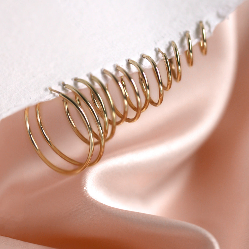 Boucles d'oreilles créoles en or 9 carats de 1 mm, 8 mm - 20 mm