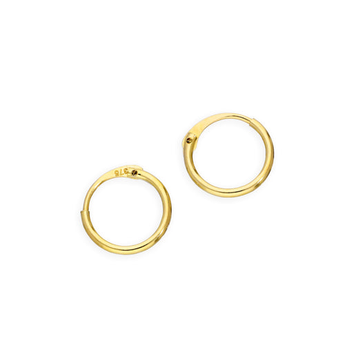 Boucles d'oreilles créoles en or 9 carats de 1 mm, 8 mm - 20 mm
