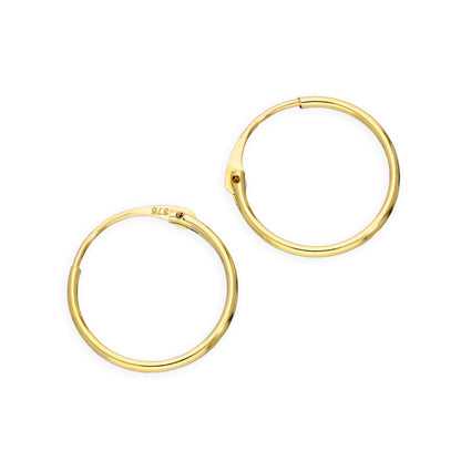 Boucles d'oreilles créoles en or 9 carats de 1 mm, 8 mm - 20 mm