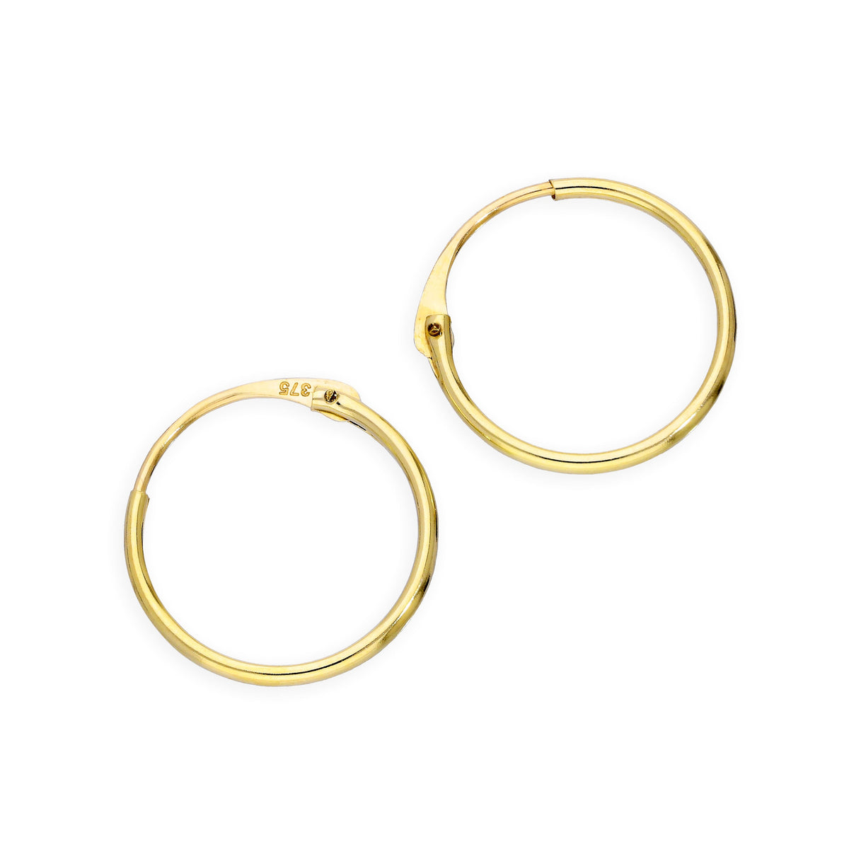 Boucles d'oreilles créoles en or 9 carats de 1 mm, 8 mm - 20 mm