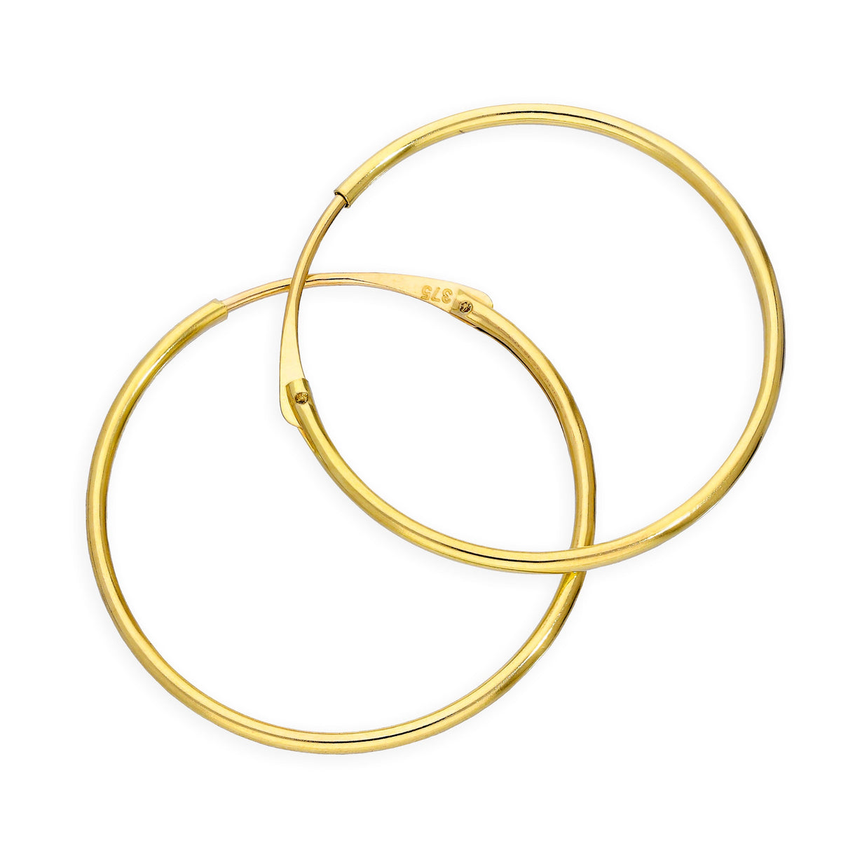 Boucles d'oreilles créoles en or 9 carats de 1 mm, 8 mm - 20 mm