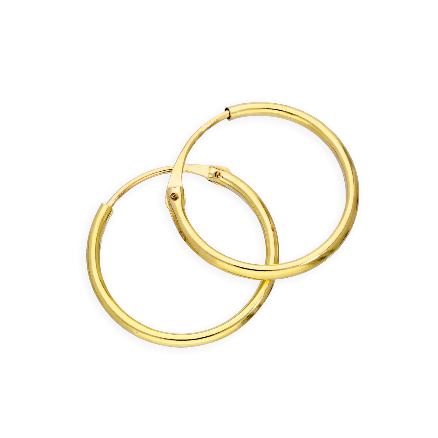 Boucles d'oreilles créoles en or 9 carats de 1,2 mm, 8 mm - 20 mm