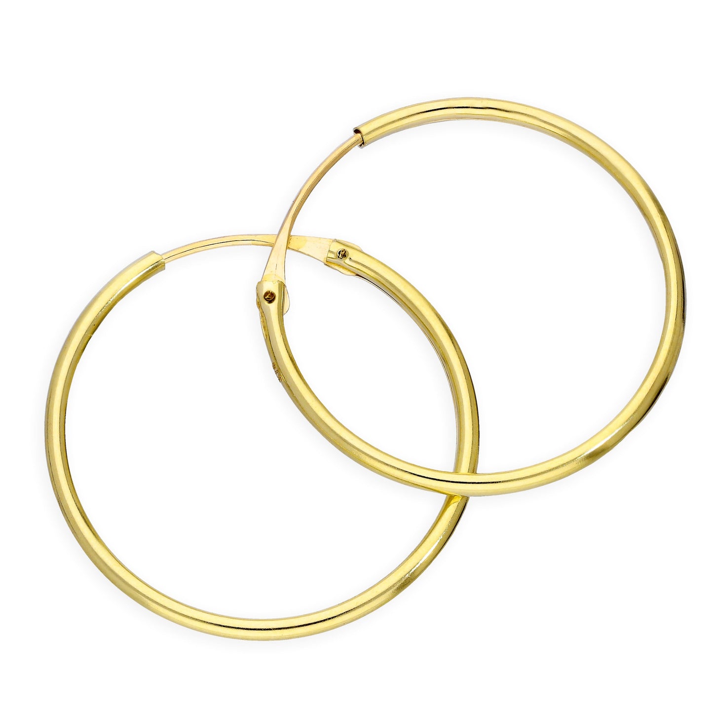 Boucles d'oreilles créoles en or 9 carats de 1,2 mm, 8 mm - 20 mm
