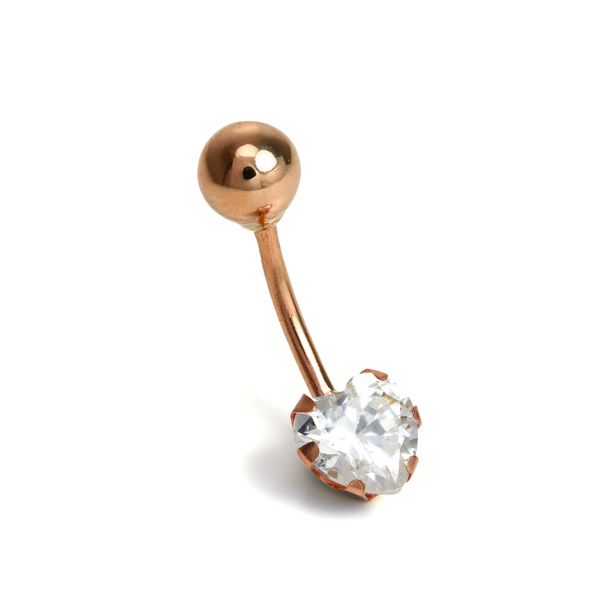 Piercing de nombril en or rose 9 carats et cristal CZ transparent en forme de cœur
