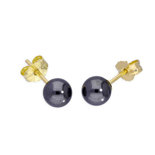 Boucles d'oreilles à tige en or 9 carats et hématite de 5 mm