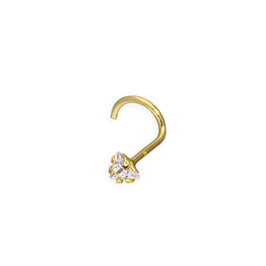 Vis de nez triangulaire en or 9 carats et cristal CZ transparent 22Ga