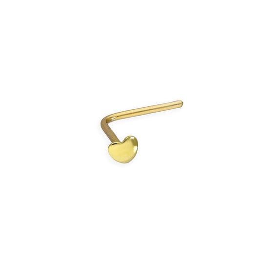Piercing de nez en forme de L en or 9 carats 22Ga en forme de cœur